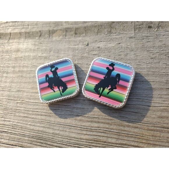 Serape print tack concho, bronc conch screwback concho, saddle conchos bridle - Picture 3 of 4